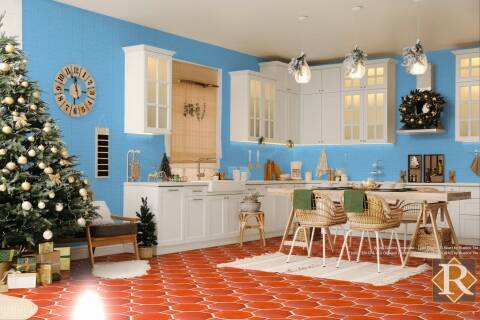 octagon tile pattern in saltillo flooring with blue glazed terracotta tiles
